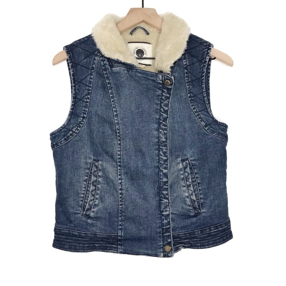 ANTHRO DAUGHTERS OF THE LIBERATION Denim Sherpa Fur Vest M - Picture 2 of 9